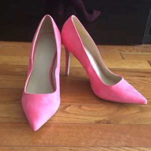 Hot Pink suede pumps
